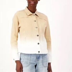 Stylish WWC Beige and White Ombre ‘dip dye’ Jean Jacket in Roman Sand